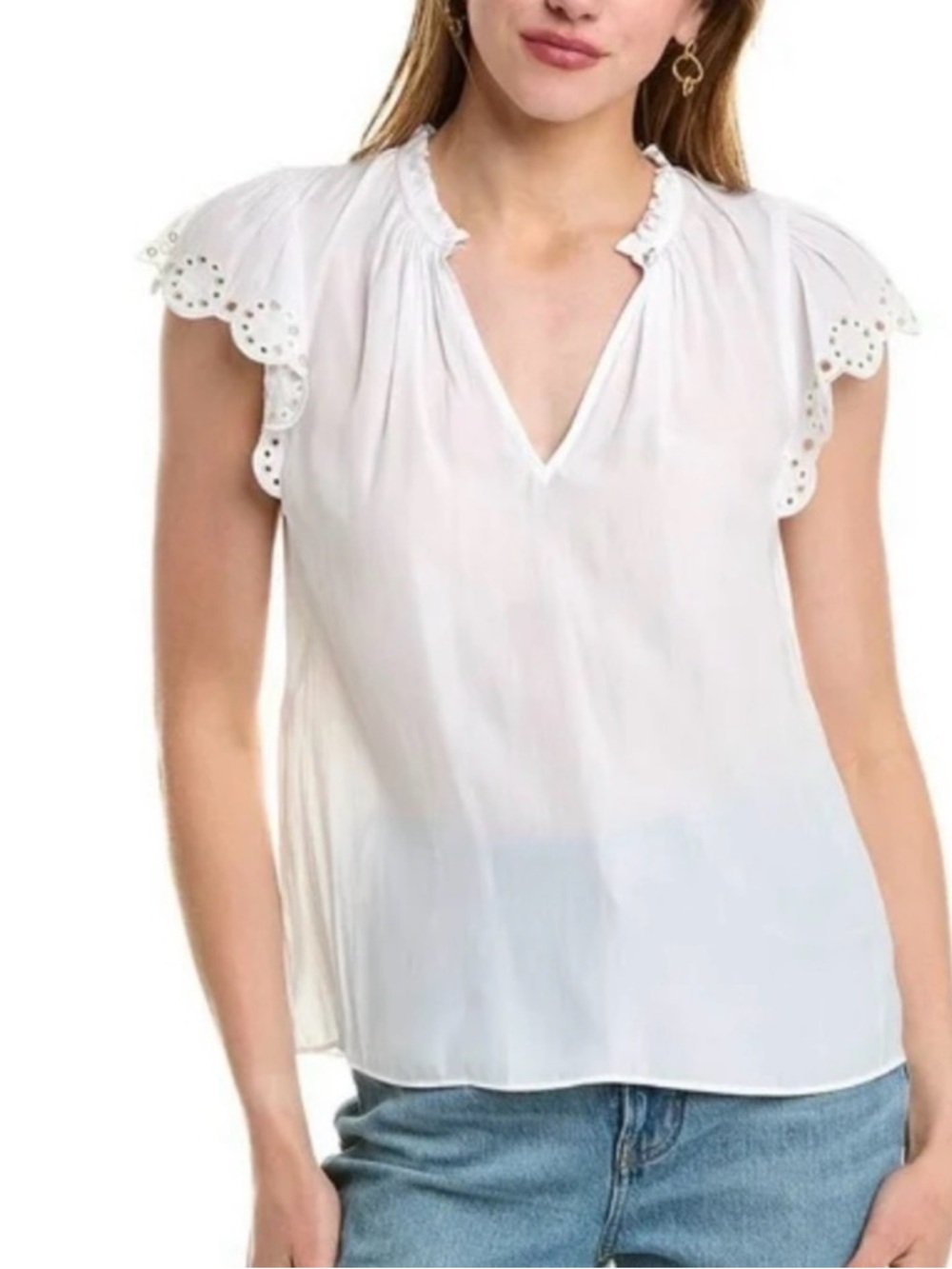 Ramy Brook Cream Ruffled Relaxed Blouse - Picture 1 of 15
